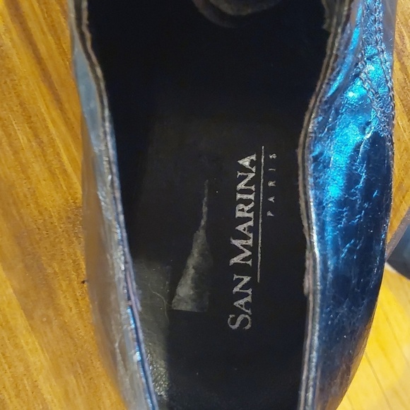 San Marina |Men\'s Black/Silver Marbled Leather Oxford Dress Shoes Formal Sz.11
